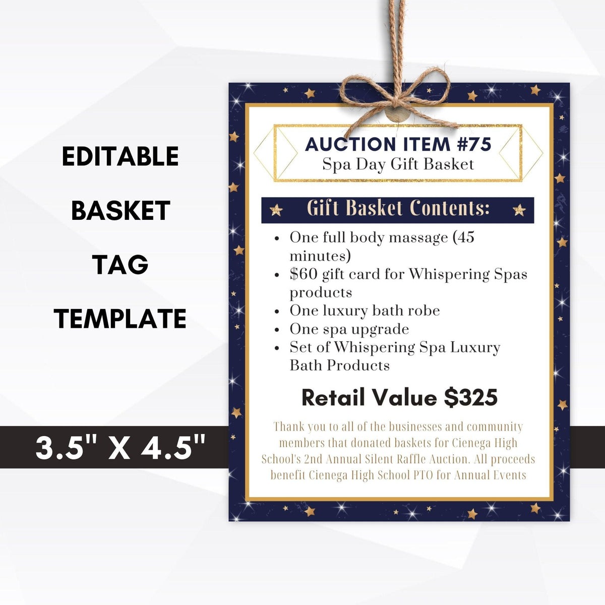 Blue Silent Auction Tag Template - Simple Desert Designs