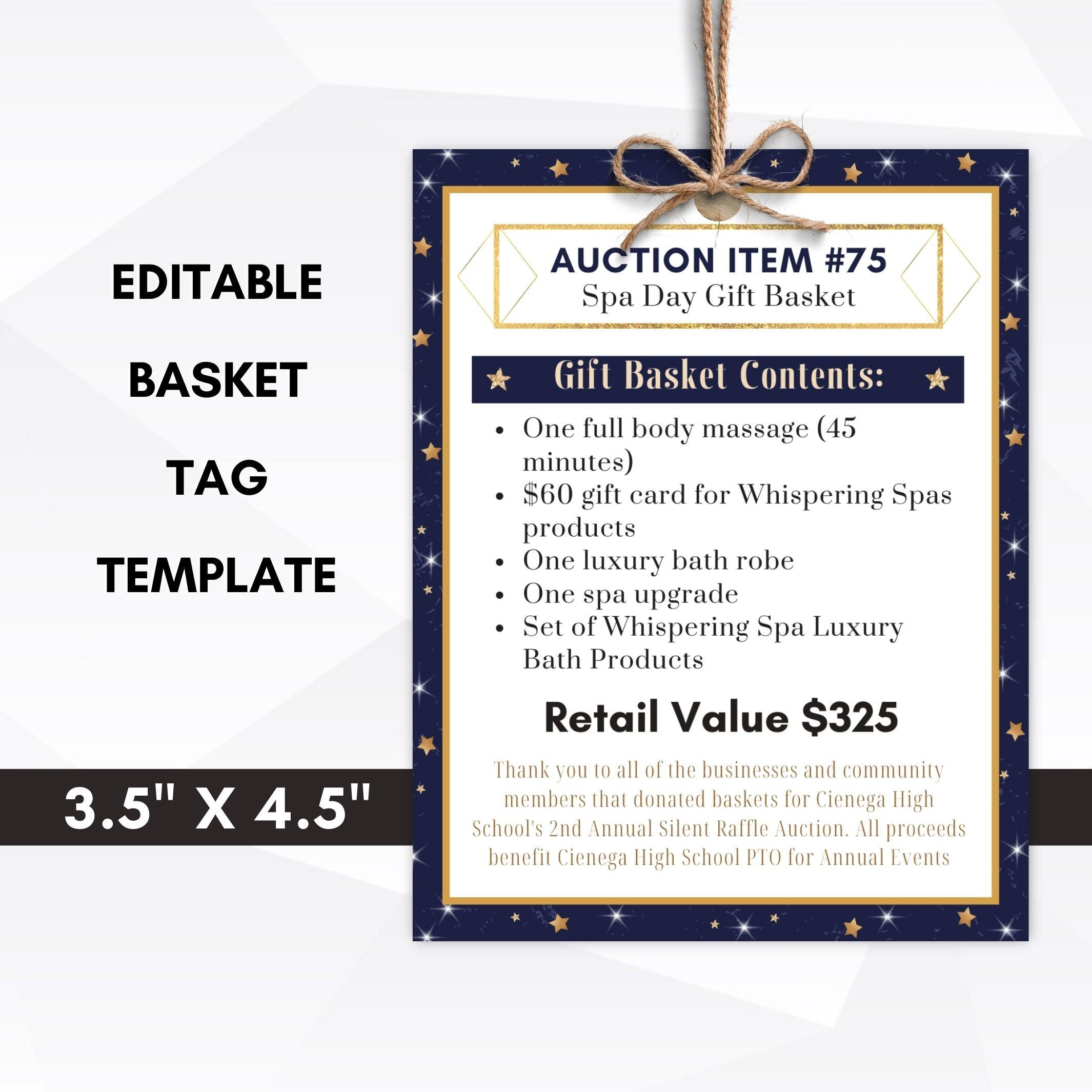 silent auction fundraiser tag template