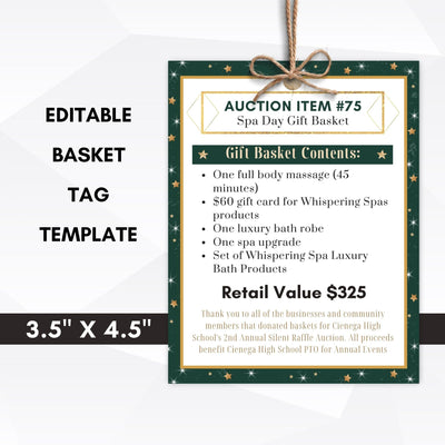 Green silent auction fundraiser tag template