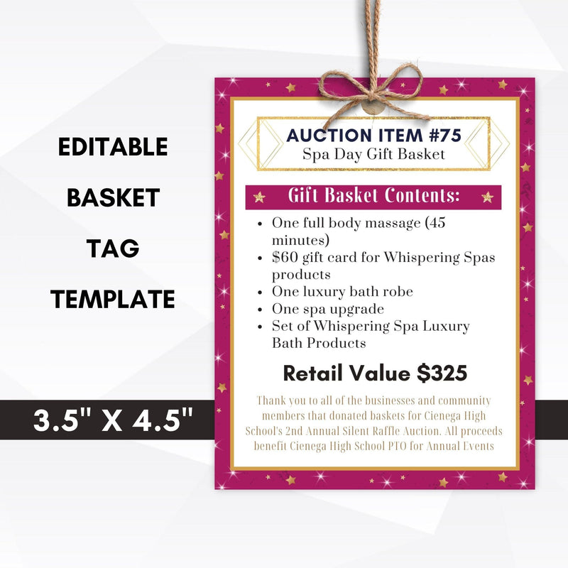 silent auction fundraiser tag template