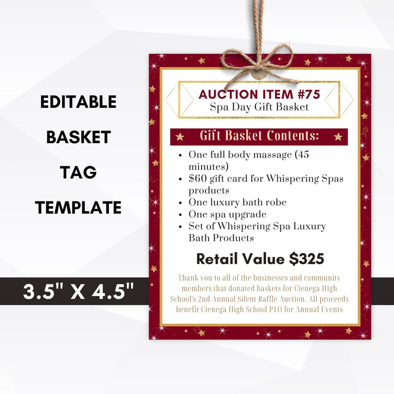Silent auction fundraiser tag template