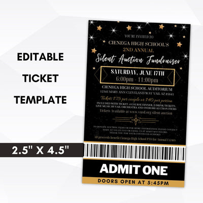 Black and gold silent auction fundraiser ticket template