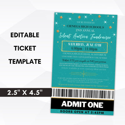 Teal silent auction fundraiser ticket template