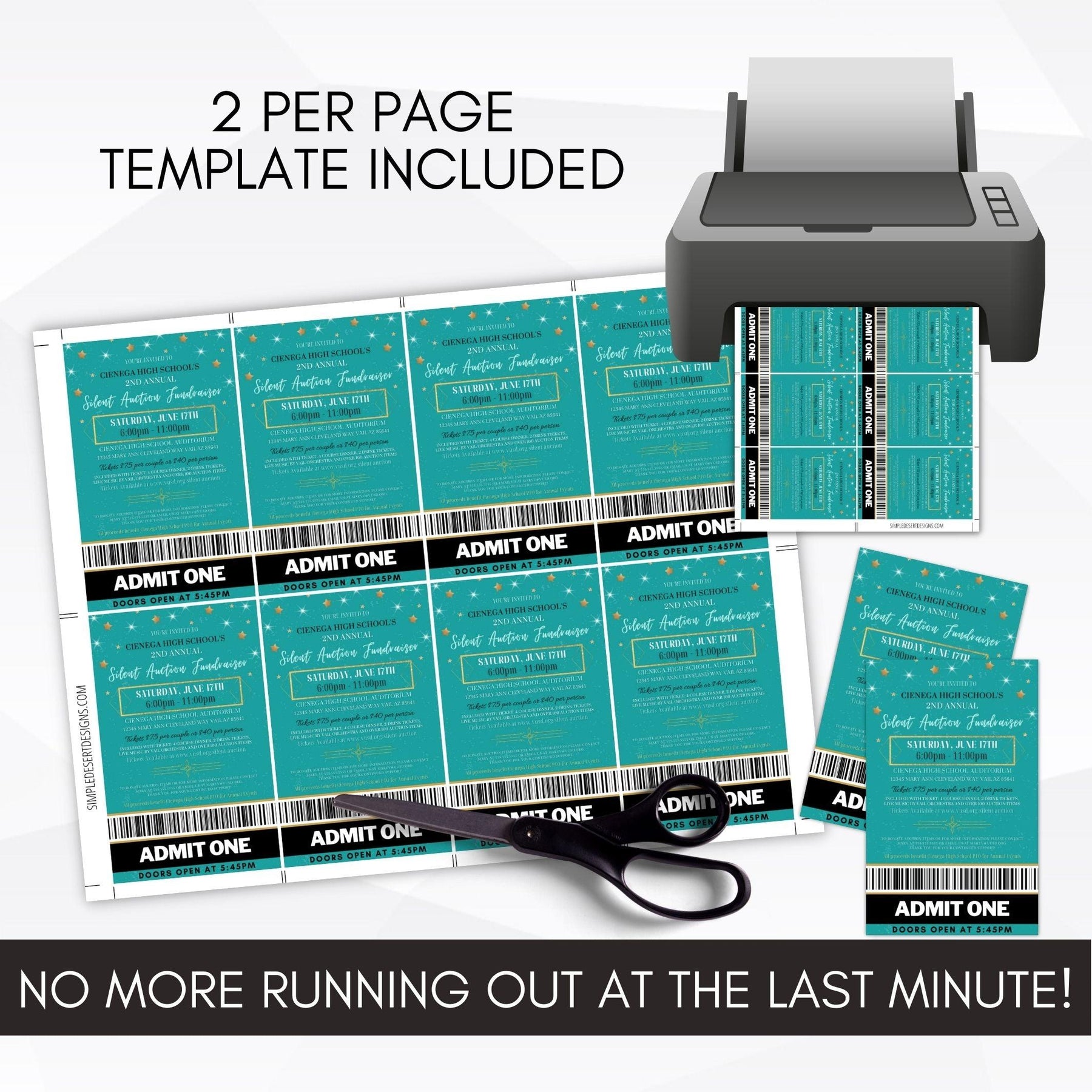 Spring Tickets Auction Silent Auction Fundraiser Ticket Teal – Simple Desert Designs