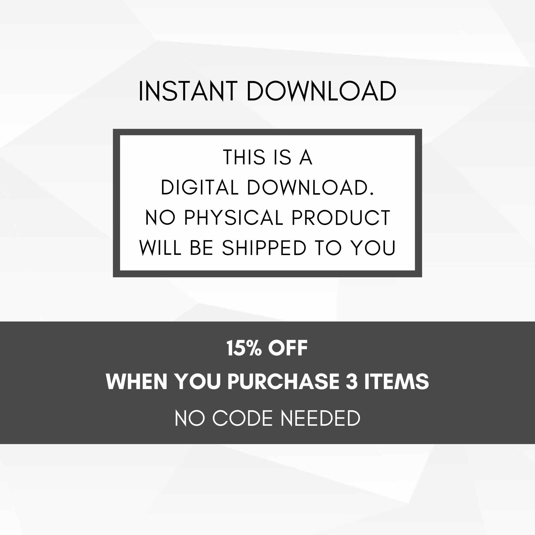 Text indicating digital download availability with promotional offer on a white background