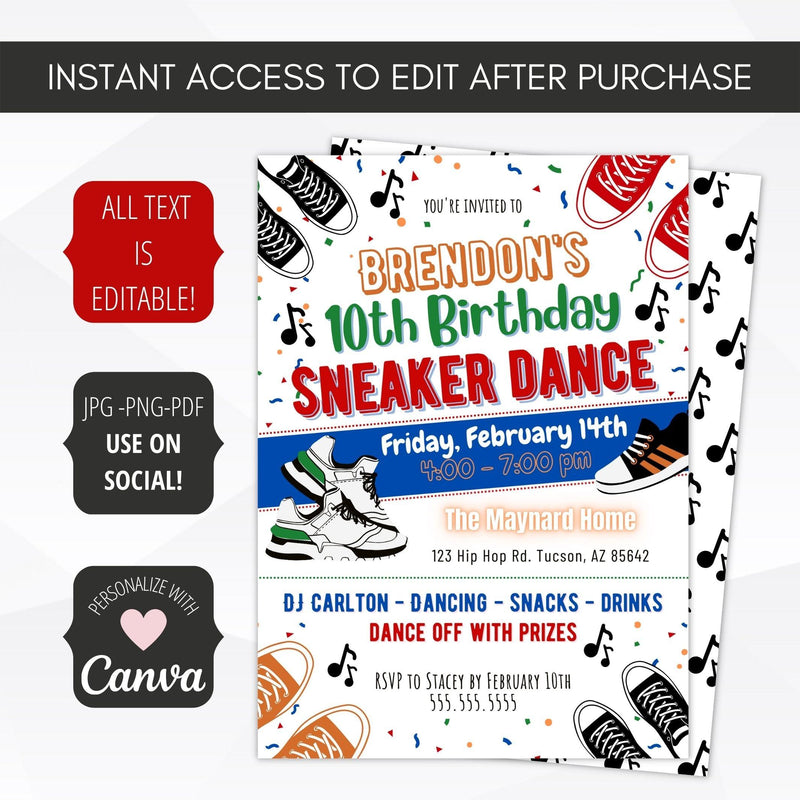 hip hop dance theme birthday party invite