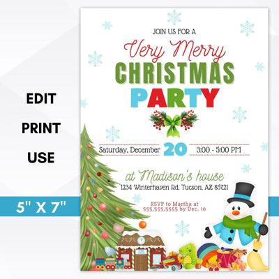 snowman christmas party invitation editable