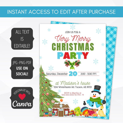editable very merry christmas party invite