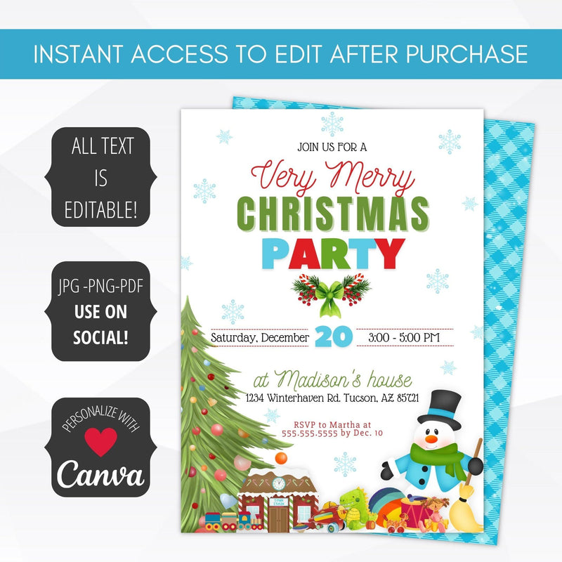 editable very merry christmas party invite