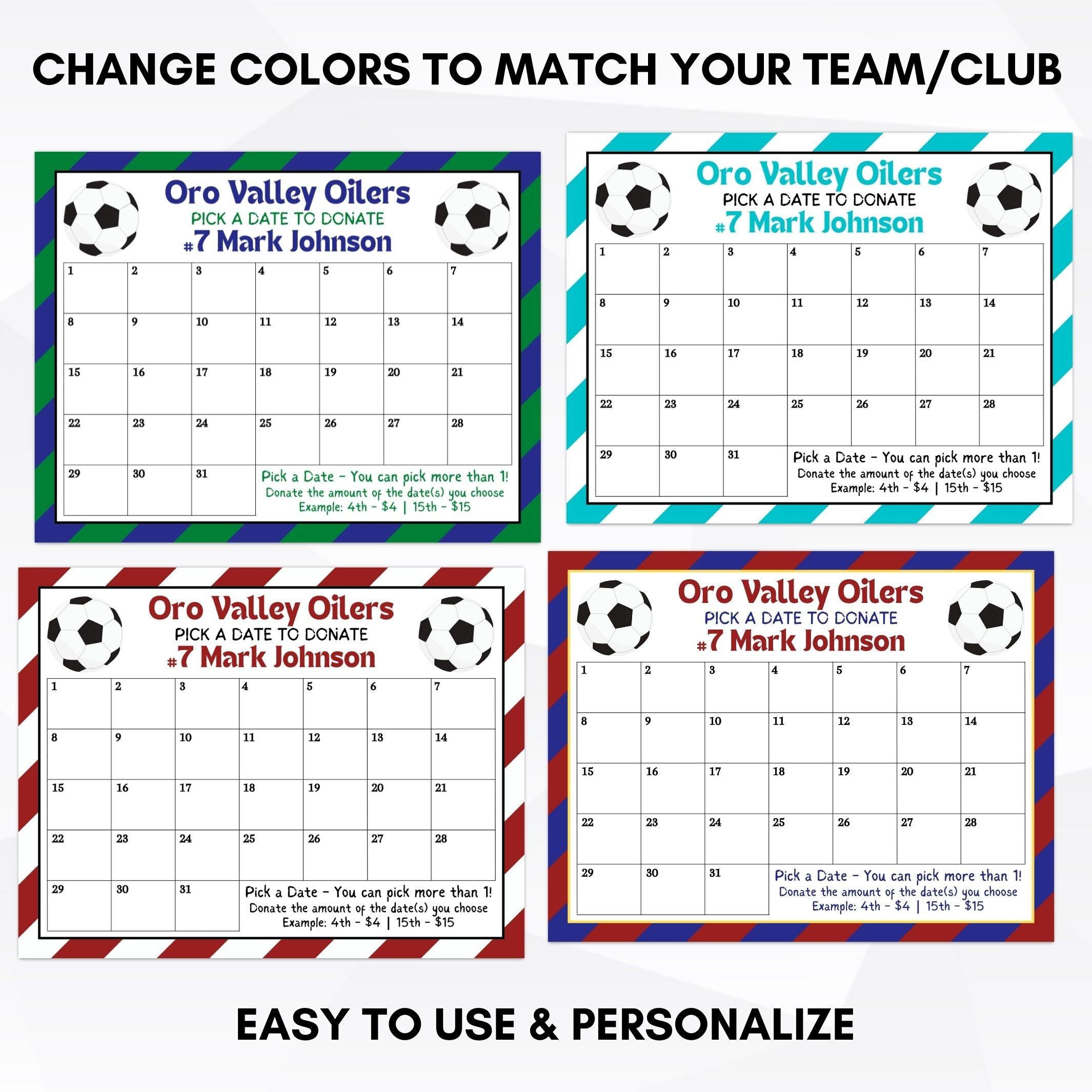 soccer cash calendar fundraising idea pick a date to donate fundraiser