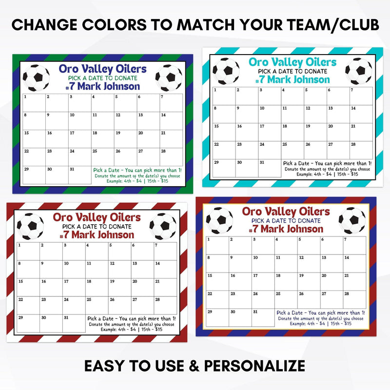 soccer cash calendar fundraising idea pick a date to donate fundraiser