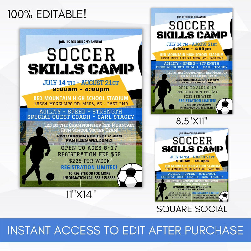 athletic booster soccer camp fundraising event flyer poster sign marketing set