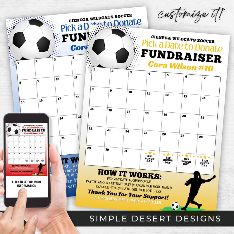 custom colors girls soccer calendar fundraiser template