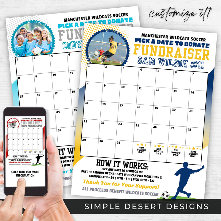 Soccer Calendar Fundraiser Template Simple Desert Designs