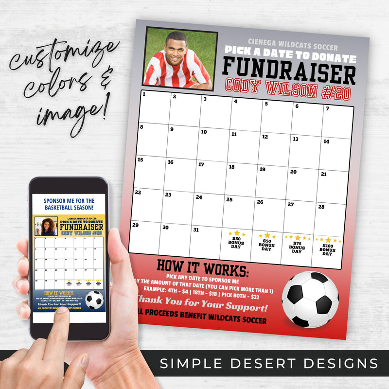 fully customizable soccer fundraising calendar