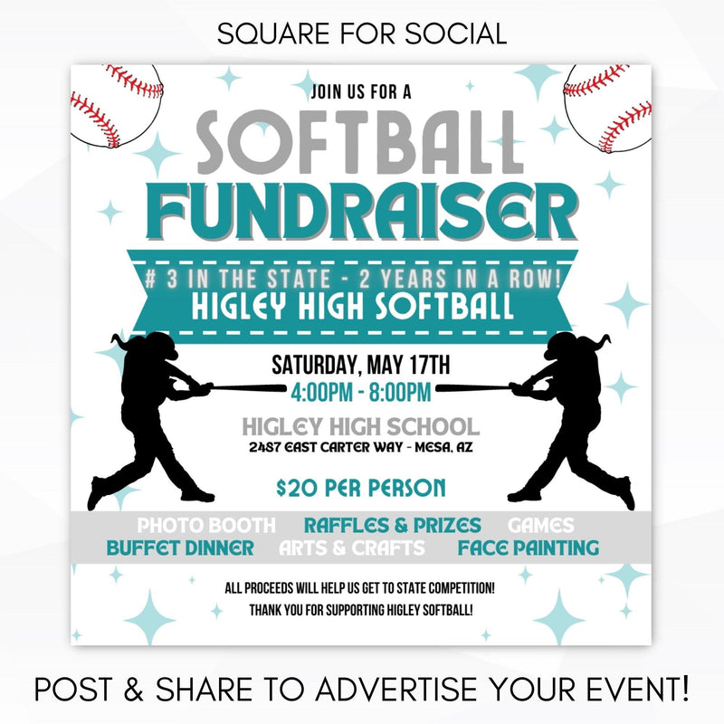 softball fundraiser poster set social media template invitation