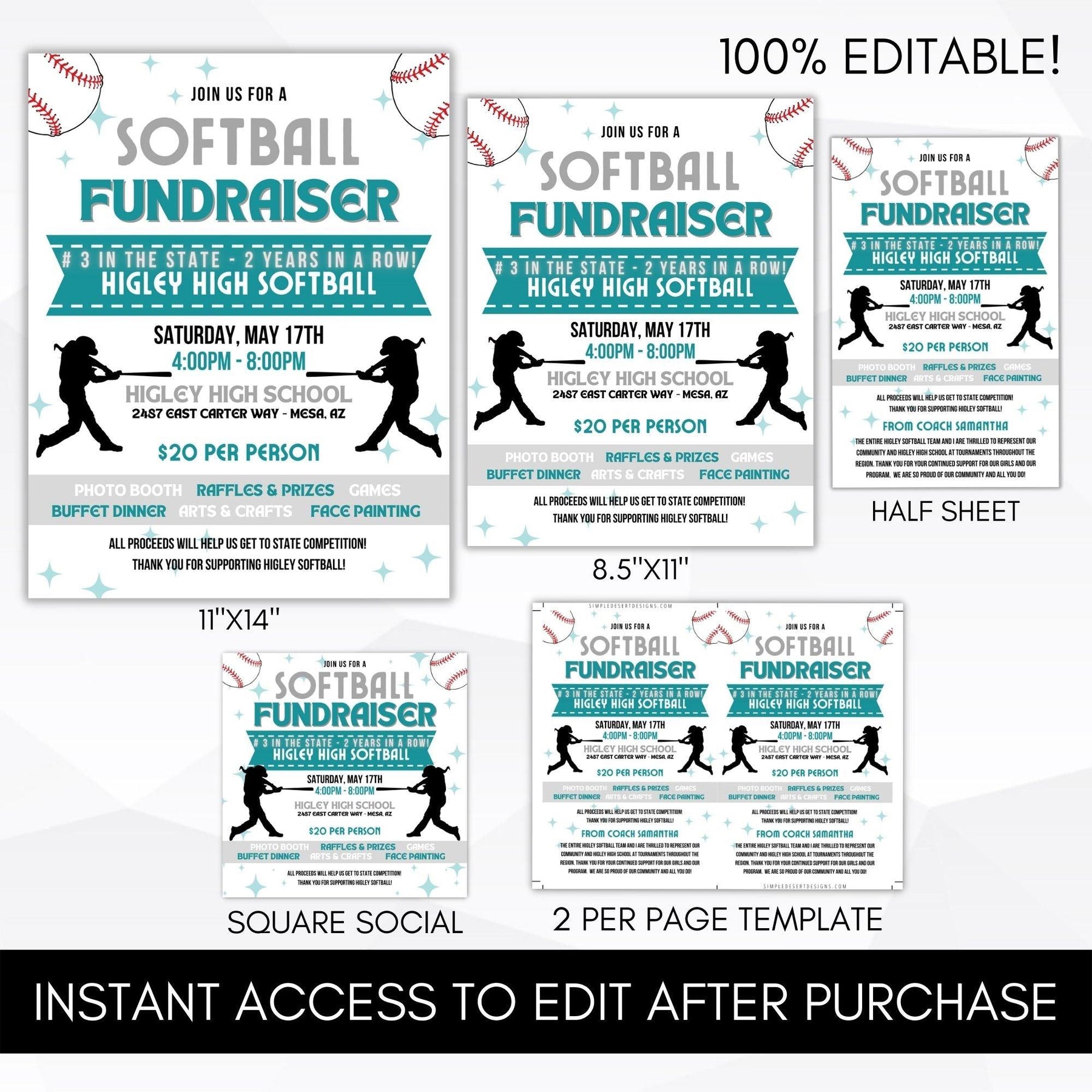 Softball Fundraiser Flyers Event Bundle – Simple Desert Designs