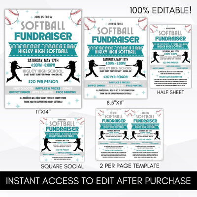 softball charity fundraiser party flyer bundle