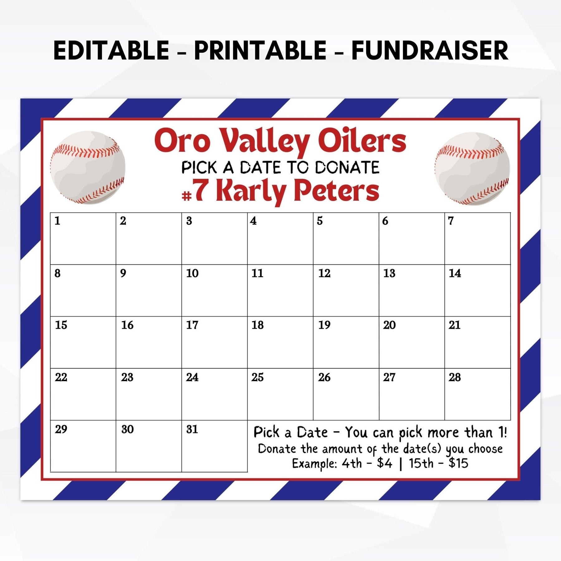 Softball Cash Calendar Fundraiser Idea Simple Desert Designs