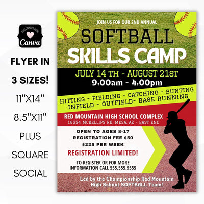 youth high school softball team club fundraising idea summer skills camp for community center school or neighborhood