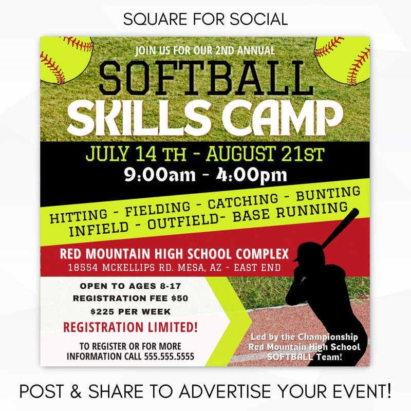 softball club team skills after school summer camp social media marketing