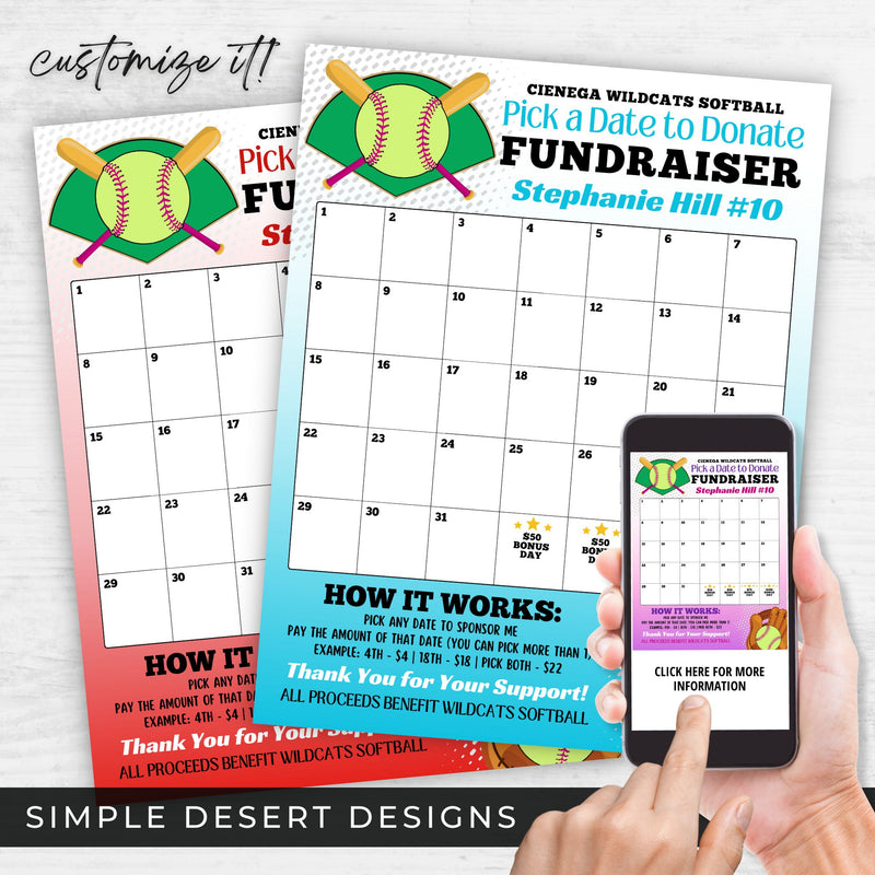 Softball Calendar Fundraiser Template