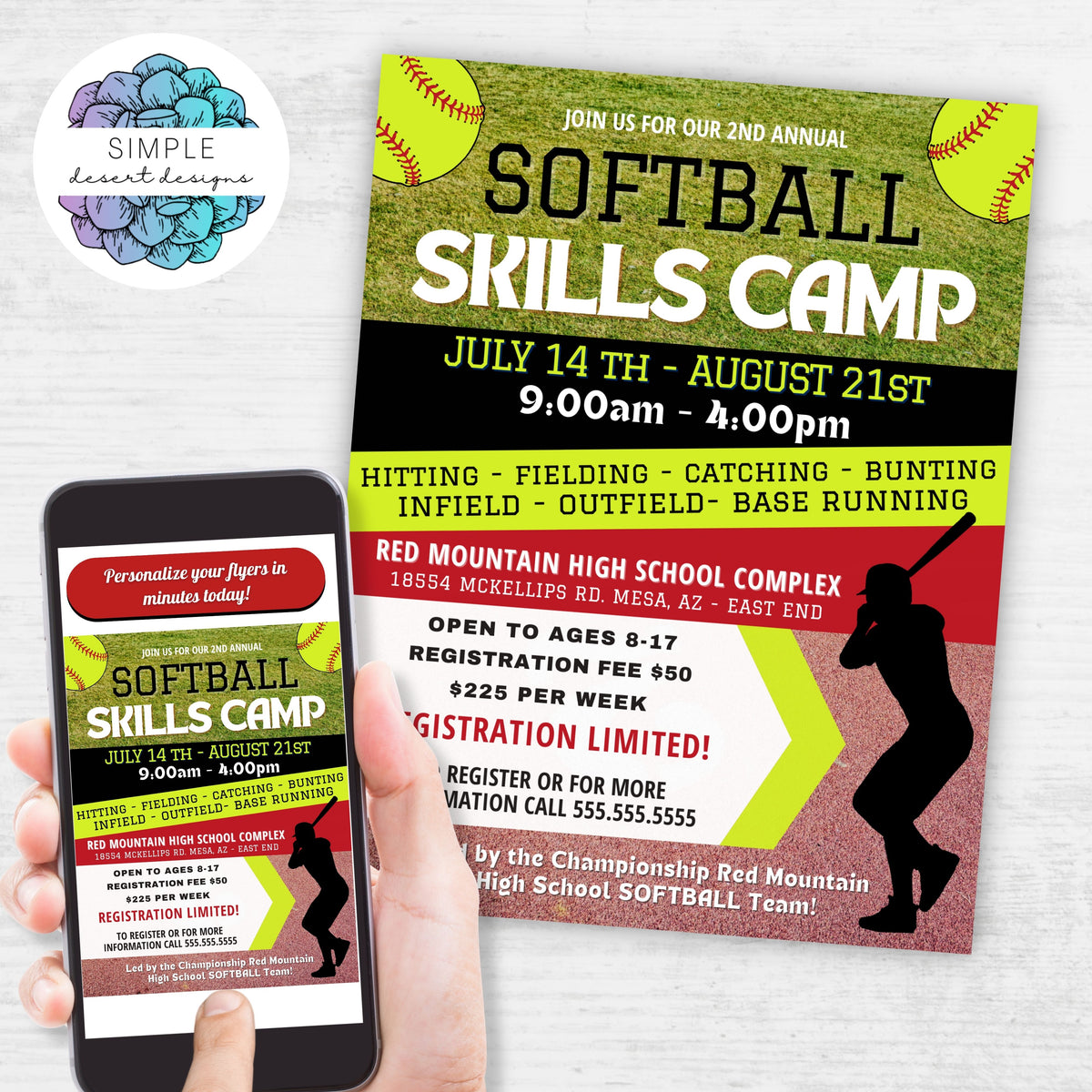 Softball Camp Flyer Template - Simple Desert Designs