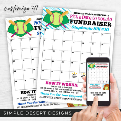 fully customizable softball calendar template for pick a day to donate fundraising event