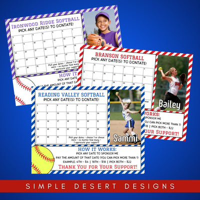 fully customizable softball fundraiser calendar templates
