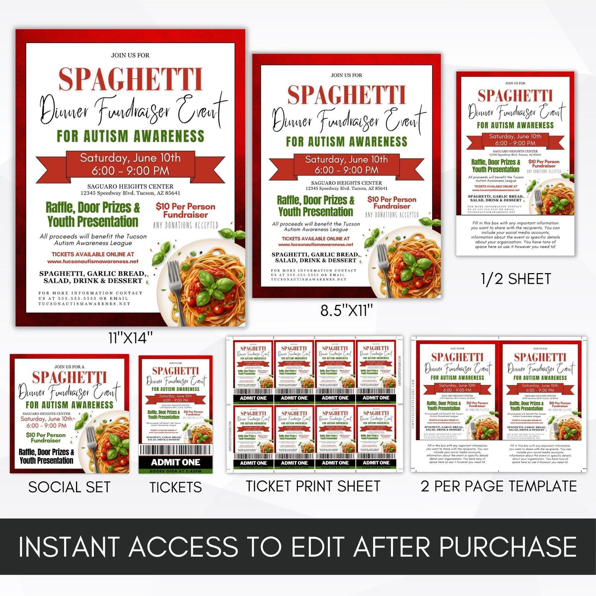 Spaghetti Dinner Flyer Ticket Bundle - Simple Desert Designs