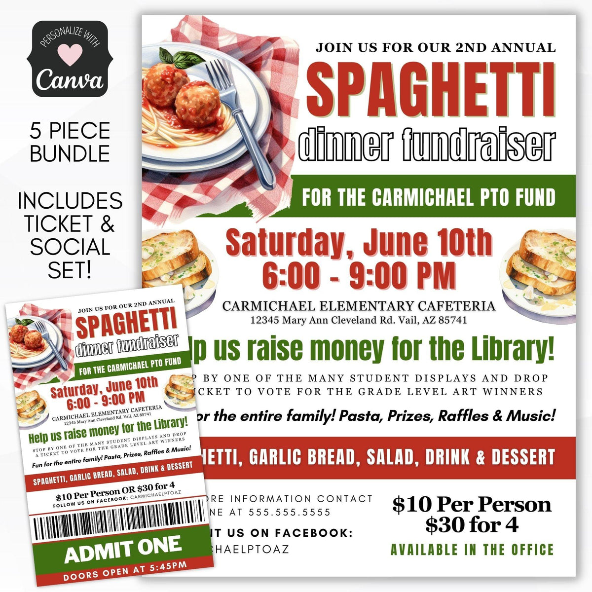 Spaghetti Dinner Flyer & Ticket Template - Simple Desert Designs