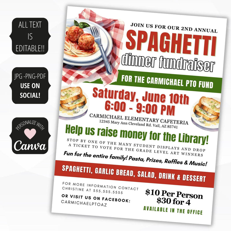 Editable Pasta Fundraiser Flyer Template - Simple Desert Designs
