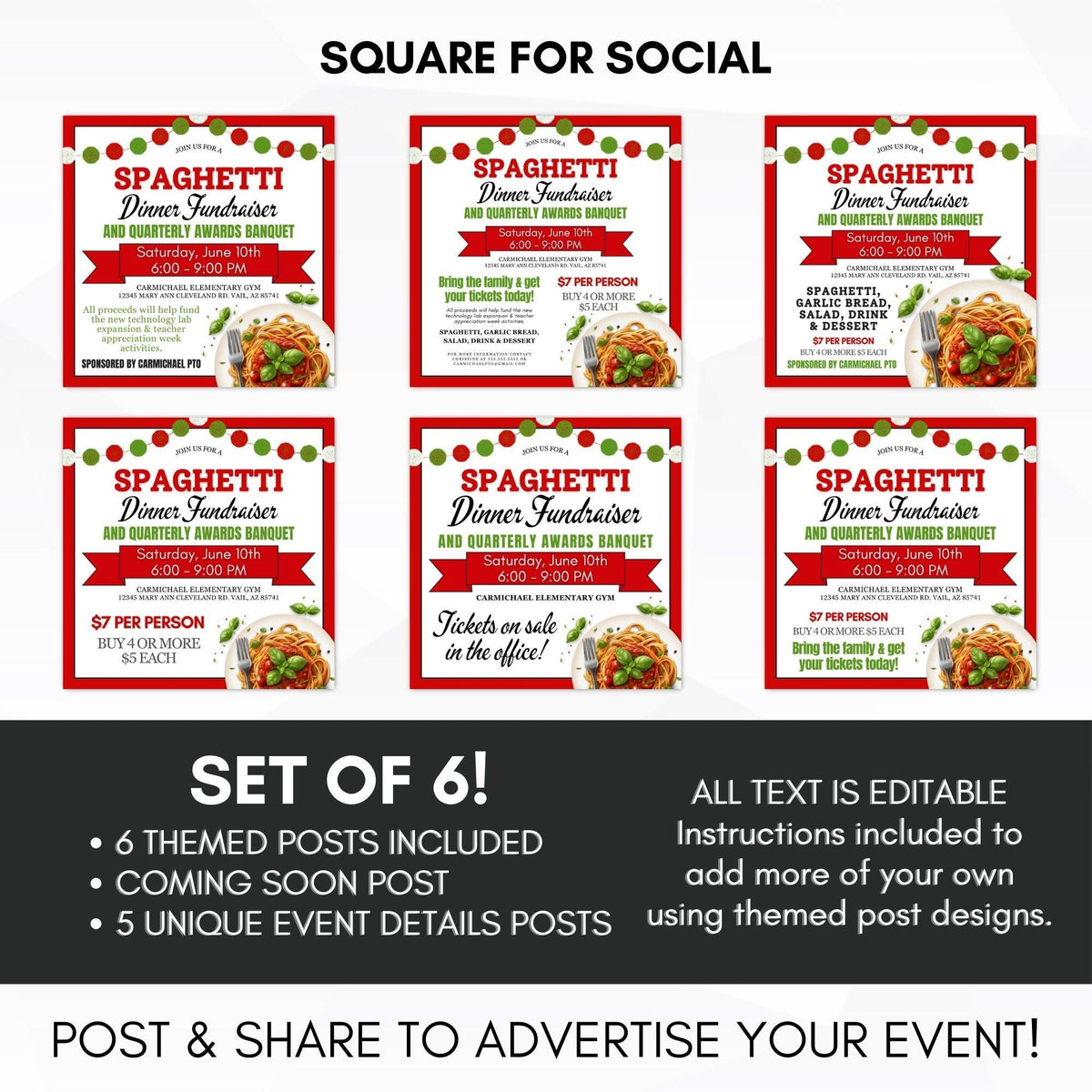 Editable Spaghetti Fundraiser Flyer & Ticket Template - Simple Desert ...