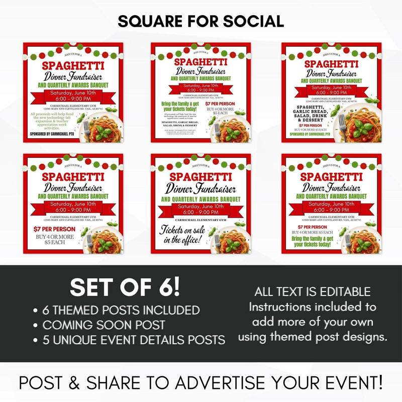 Editable Spaghetti Fundraiser Flyer & Ticket Template - Simple Desert ...