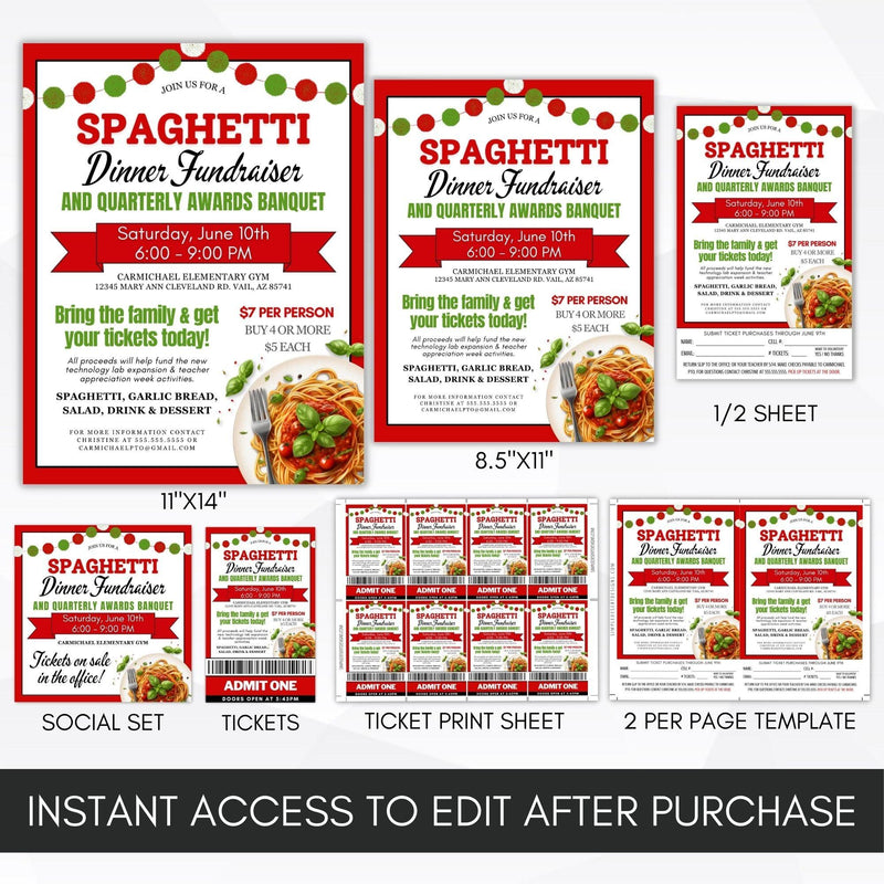Editable Spaghetti Fundraiser Flyer & Ticket Template - Simple Desert ...
