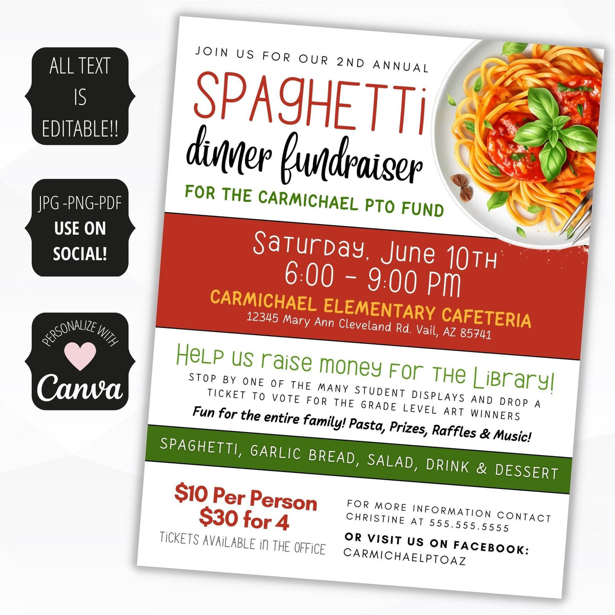 Spaghetti Fundraiser Flyer Set Template - Simple Desert Designs