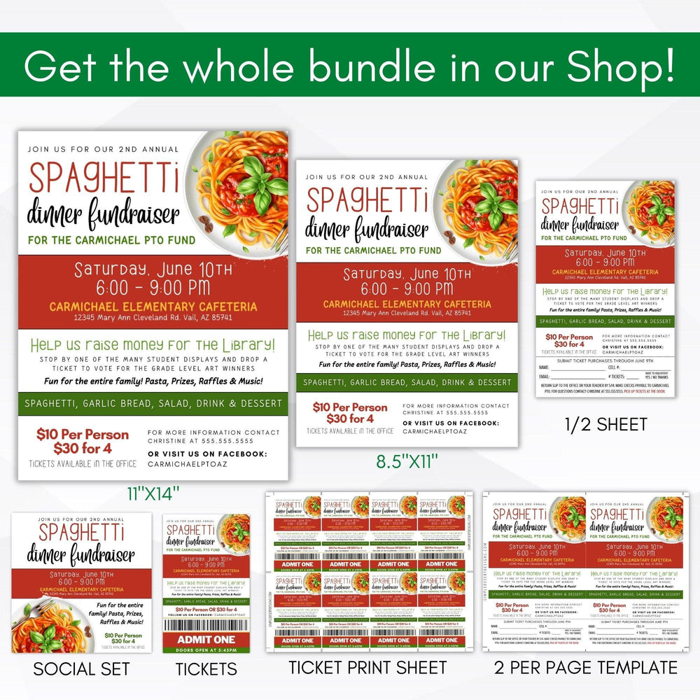 Spaghetti Fundraiser Flyer Set Template - Simple Desert Designs
