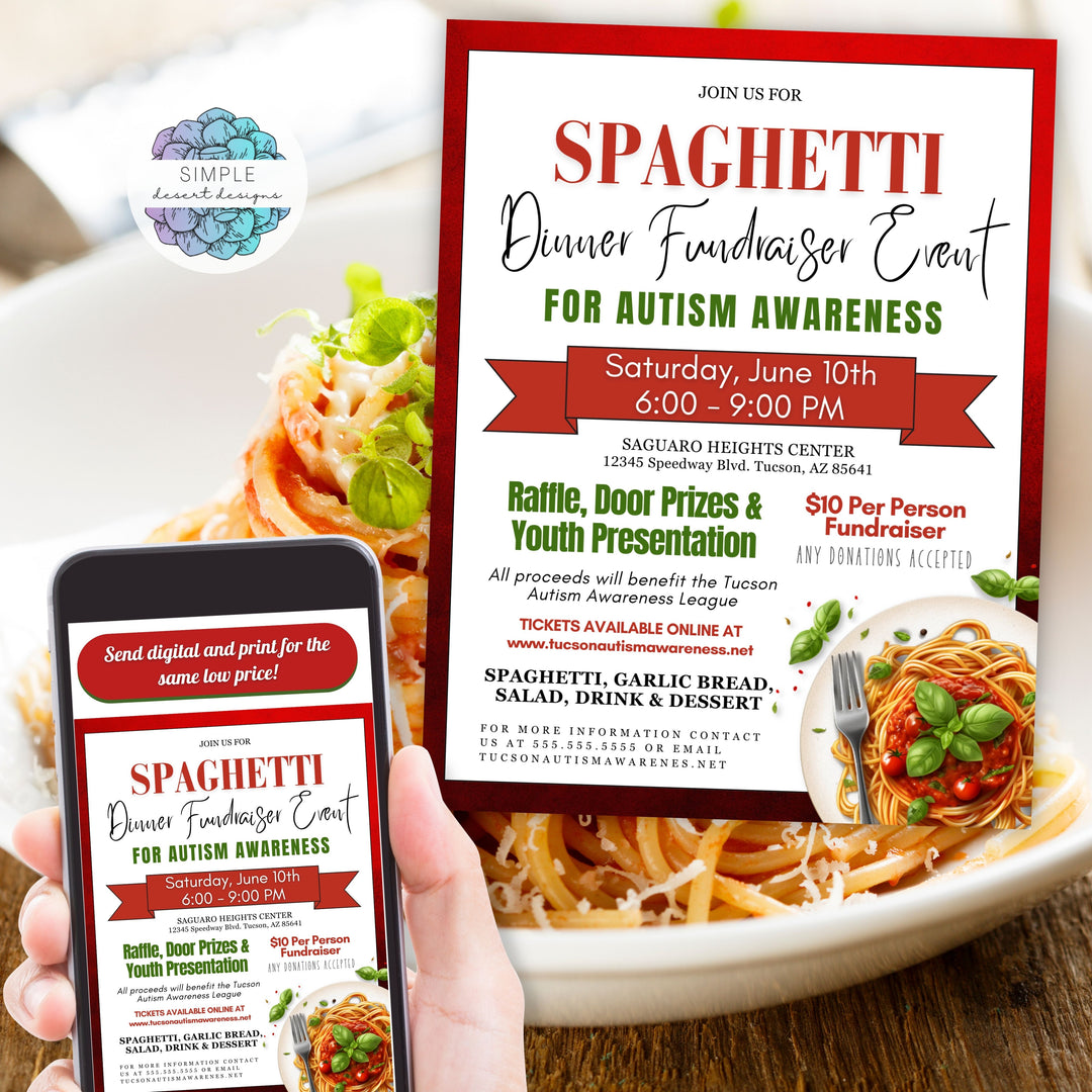Spaghetti Dinner Fundraiser Flyer Set | Simple Desert Designs