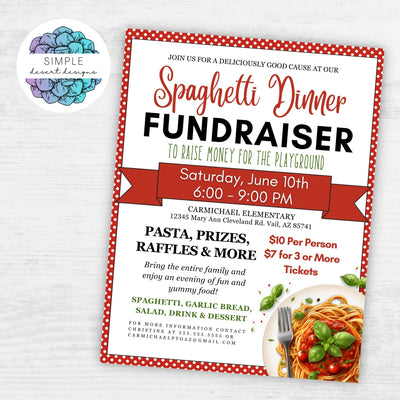 spaghetti dinner fundraiser flyers for school church or charity events