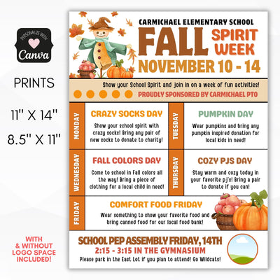 spirit week template for fall