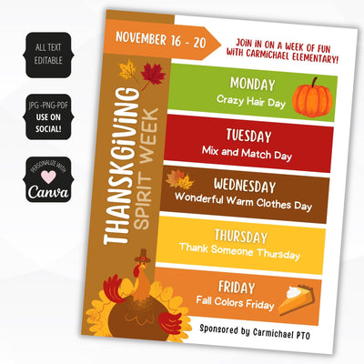 spirit week flyer thanksgiving theme