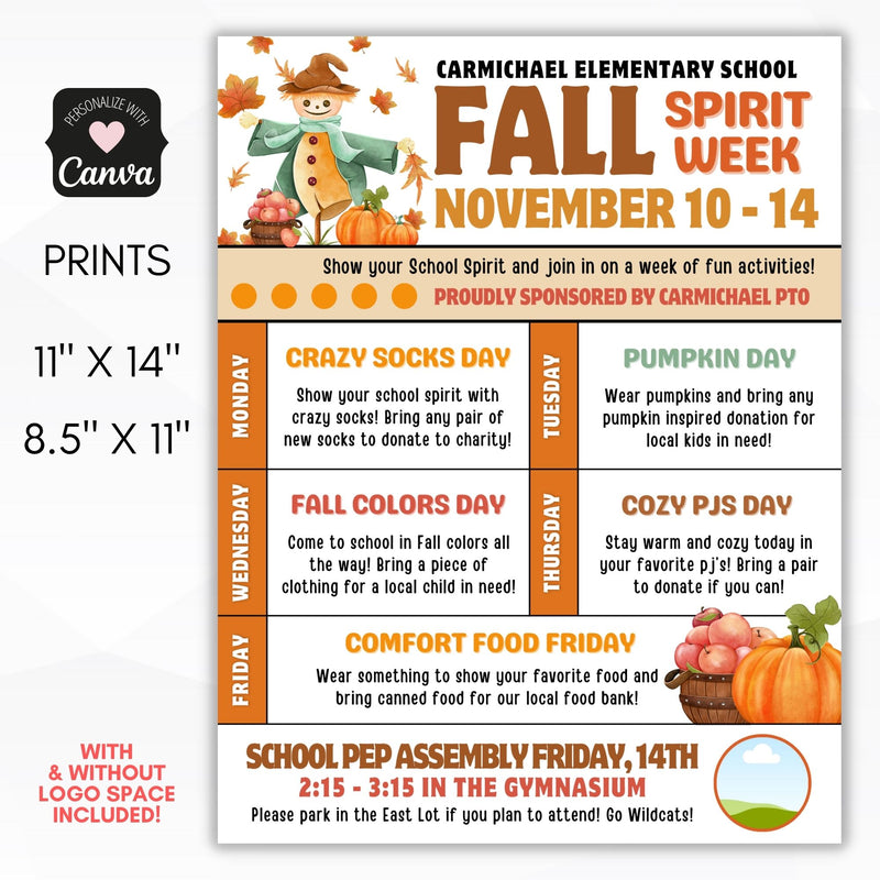 spirit week template for fall