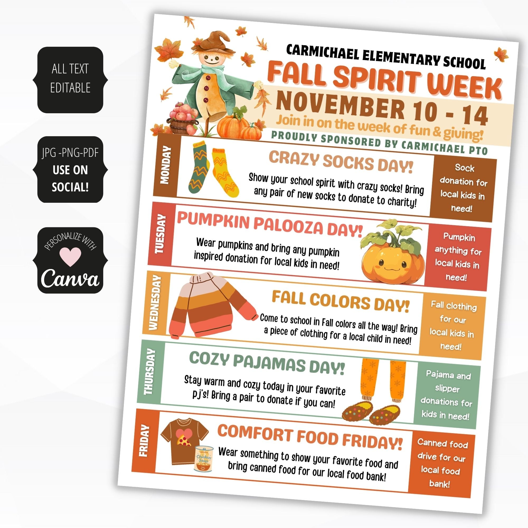 Fall School Spirit Week Flyer Template
