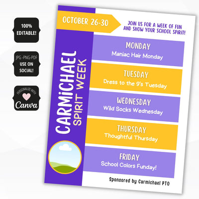 school spirit week template