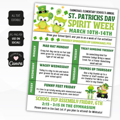 cute st patricks day spirit week flyers