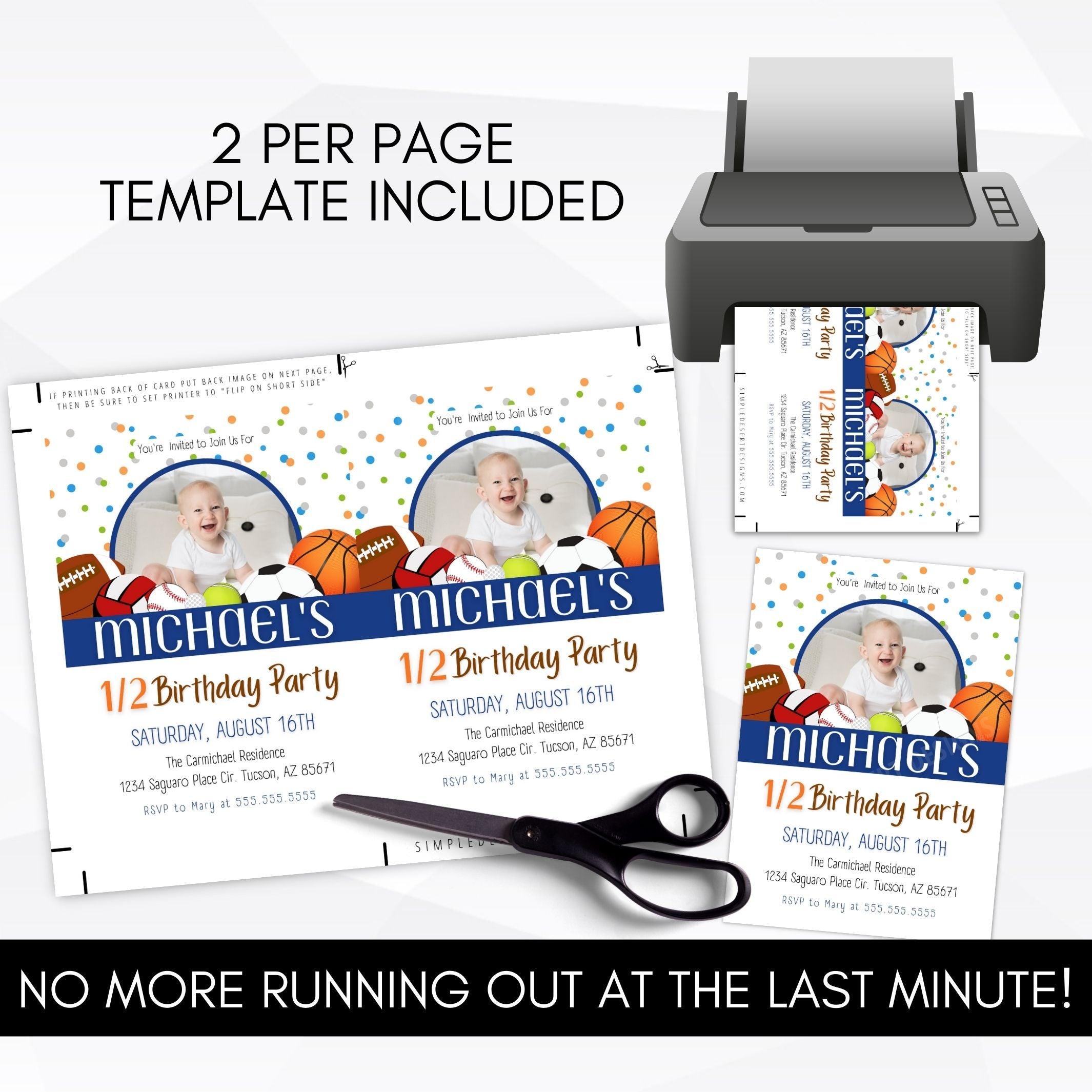 Sports Theme Half Birthday Party Invite