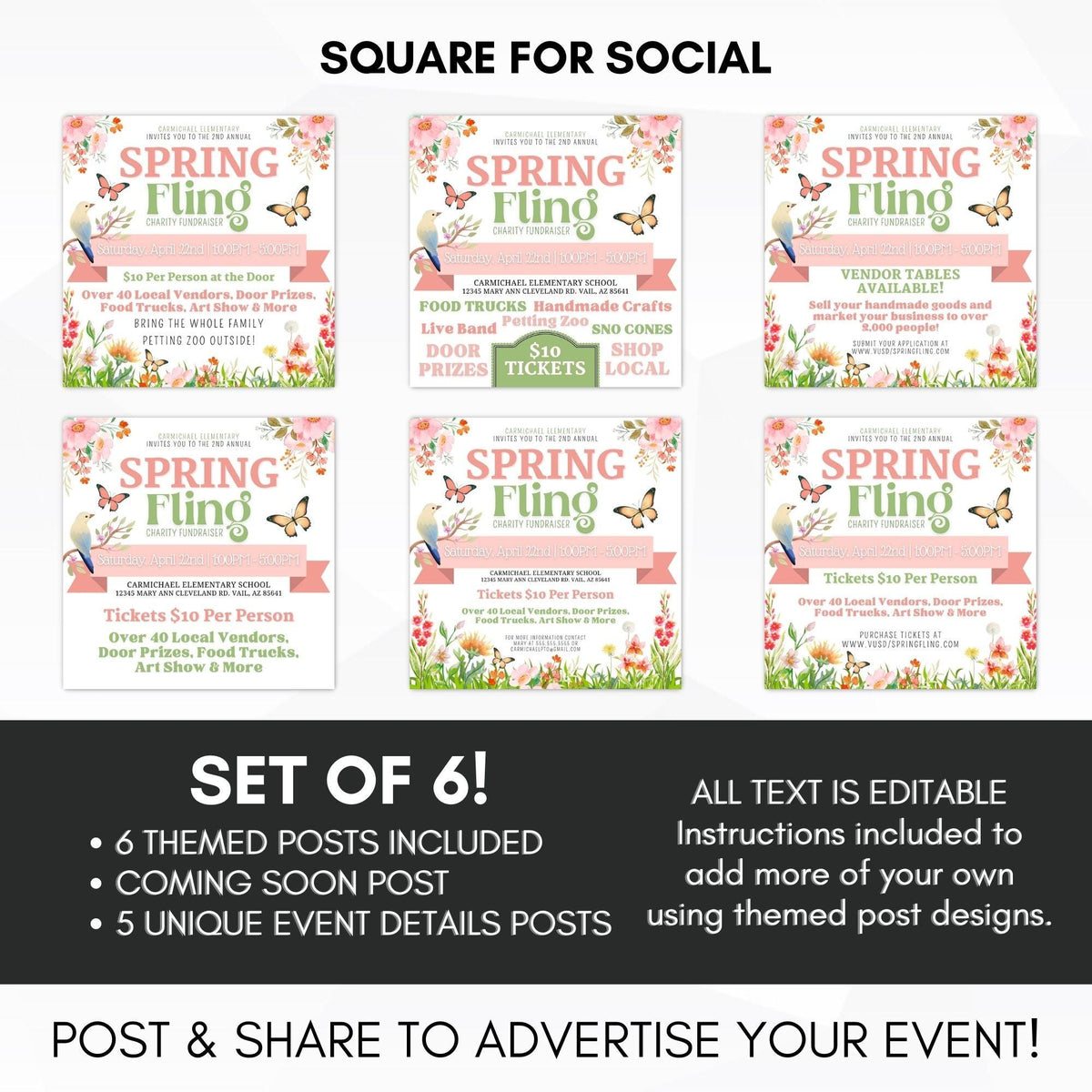 Spring Fling Fundraiser Flyer & Ticket Bundle - Simple Desert Designs