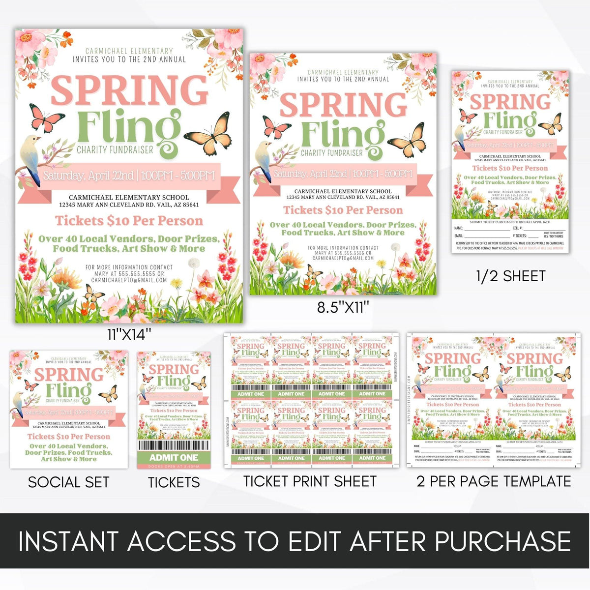 Spring Fling Fundraiser Flyer & Ticket Bundle - Simple Desert Designs
