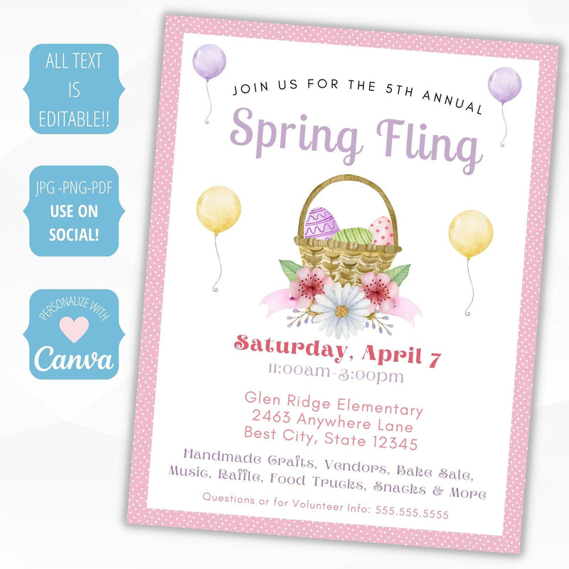 spring dance craft fair bazaar festival invitation flyer set school pto community church printable