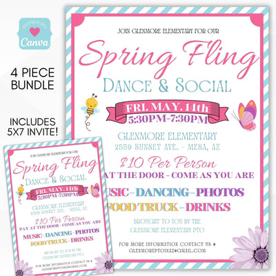 spring fling daddy daughter dance flyer set editable templates